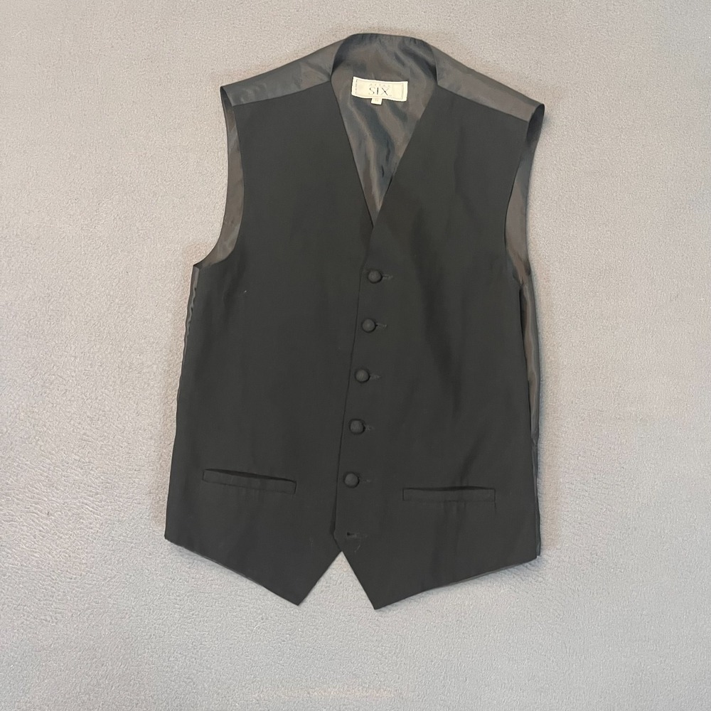 After Six Vest Men's Sz Small Button Down Unisex Black Wedding Formal‎ Party Pkt